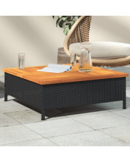 Table de jardin noir 70x70x25 cm résine tressée et bois acacia | Mobilier & Déco