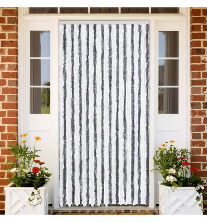 Rideau anti-mouches gris et blanc 100x230 cm chenille | Mobilier & Déco