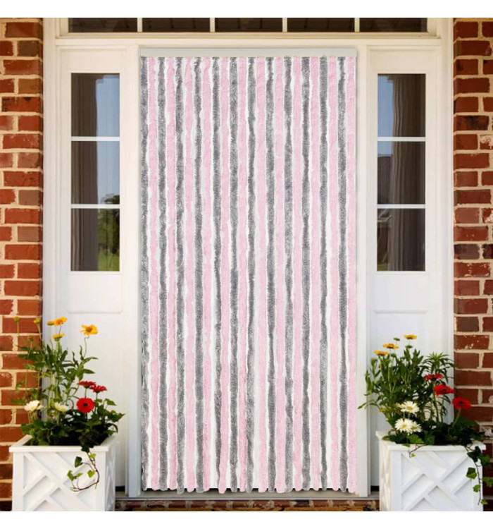 Rideau anti-mouches gris argenté et rose 100x200 cm chenille | Mobilier & Déco
