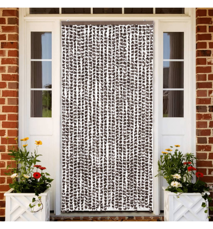 Rideau anti-mouches marron et blanc 100x200 cm chenille | Mobilier & Déco
