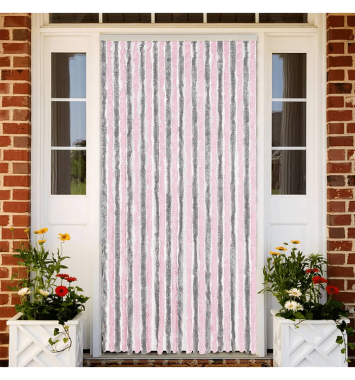 Rideau anti-mouches gris argenté et rose 100x230 cm chenille | Mobilier & Déco