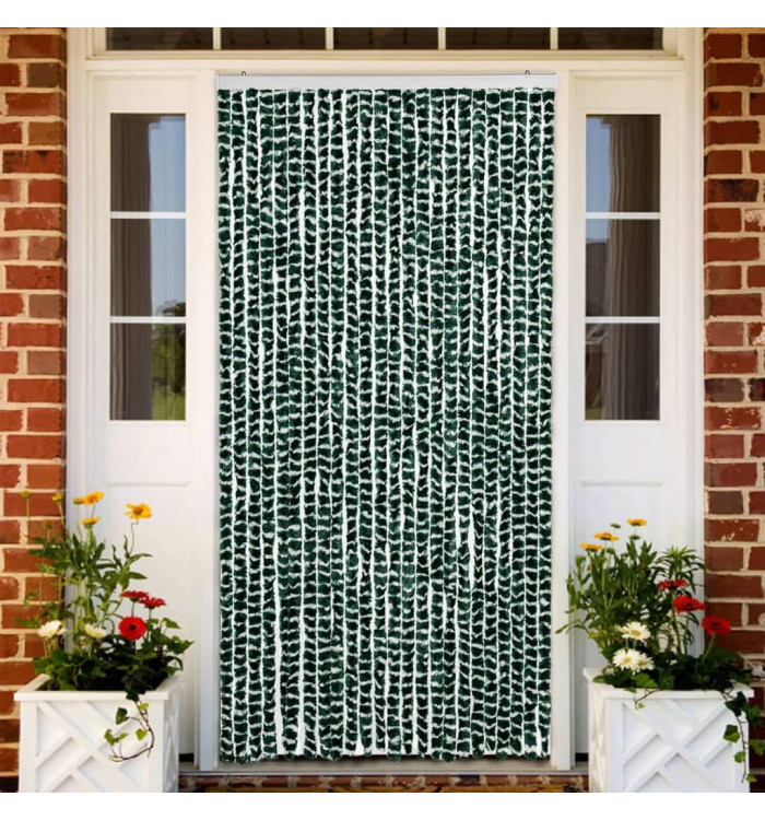 Rideau anti-mouches vert et blanc 100x200 cm chenille | Mobilier & Déco