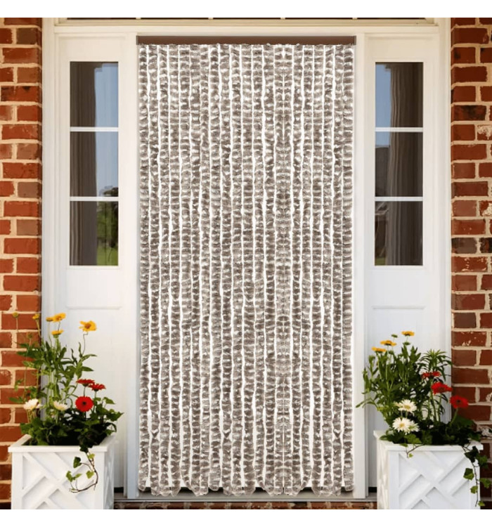 Rideau anti-mouches taupe et blanc 56x200 cm chenille | Mobilier & Déco