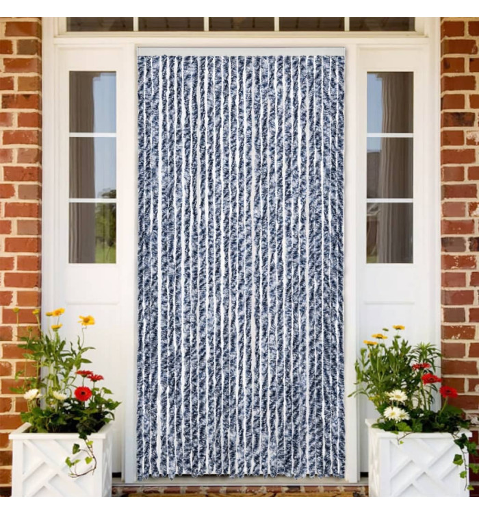 Rideau anti-mouches bleu et blanc 100x230 cm chenille | Mobilier & Déco