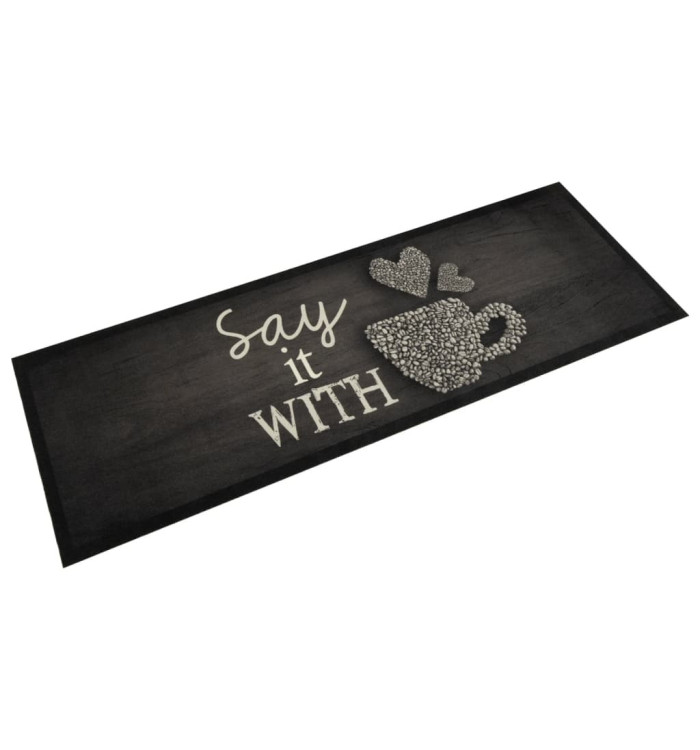 Tapis de cuisine lavable imprimé tasse noir 60x180 cm velours | Mobilier & Déco