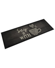 Tapis de cuisine lavable imprimé tasse noir 60x180 cm velours | Mobilier & Déco
