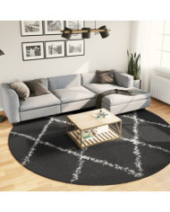 Tapis shaggy à poils longs moderne noir et crème Ø 280 cm | Mobilier & Déco