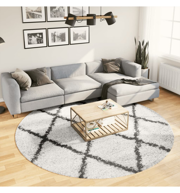 Tapis shaggy à poils longs moderne crème et noir Ø 240 cm | Mobilier & Déco