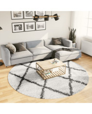 Tapis shaggy à poils longs moderne crème et noir Ø 240 cm | Mobilier & Déco