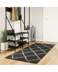 Tapis shaggy à poils longs moderne noir et crème 80x200 cm | Mobilier & Déco