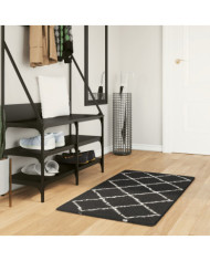 Tapis shaggy à poils longs moderne noir et crème 60x110 cm | Mobilier & Déco