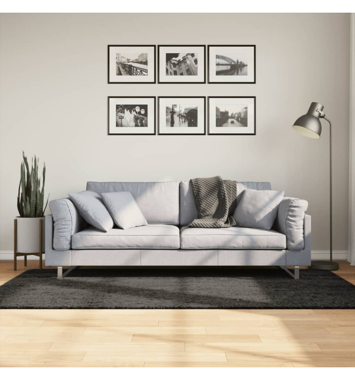 Tapis ISTAN à poils longs aspect brillant anthracite 100x200 cm | Mobilier & Déco