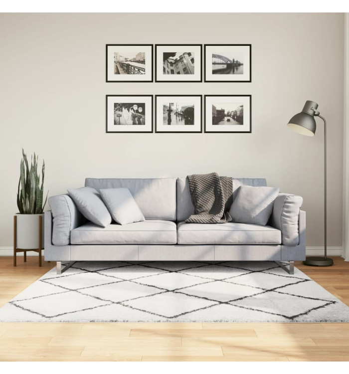 Tapis shaggy à poils longs moderne crème et noir 160x160 cm | Mobilier & Déco