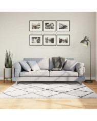 Tapis shaggy à poils longs moderne crème et noir 160x160 cm | Mobilier & Déco