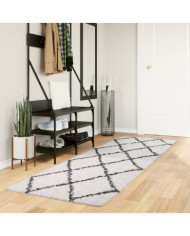 Tapis shaggy à poils longs moderne crème et noir 80x250 cm | Mobilier & Déco