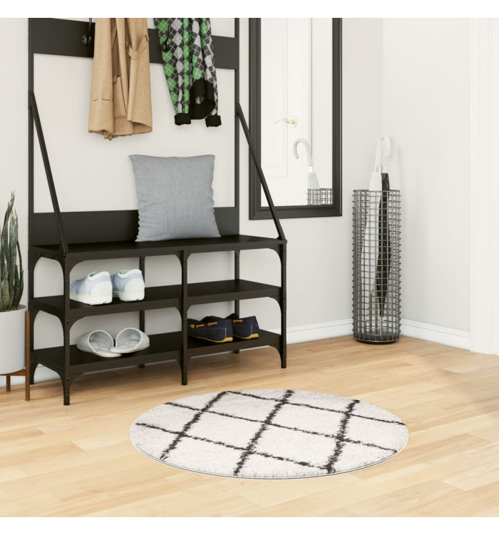Tapis shaggy à poils longs moderne crème et noir Ø 80 cm | Mobilier & Déco