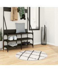 Tapis shaggy à poils longs moderne crème et noir Ø 80 cm | Mobilier & Déco