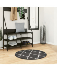 Tapis shaggy à poils longs moderne noir et crème Ø 80 cm | Mobilier & Déco