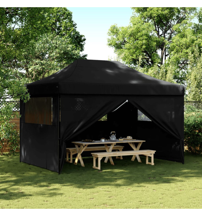 Tente de réception pliable escamotable 4 parois latérales noir | Mobilier & Déco