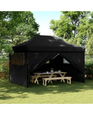 Tente de réception pliable escamotable 4 parois latérales noir | Mobilier & Déco