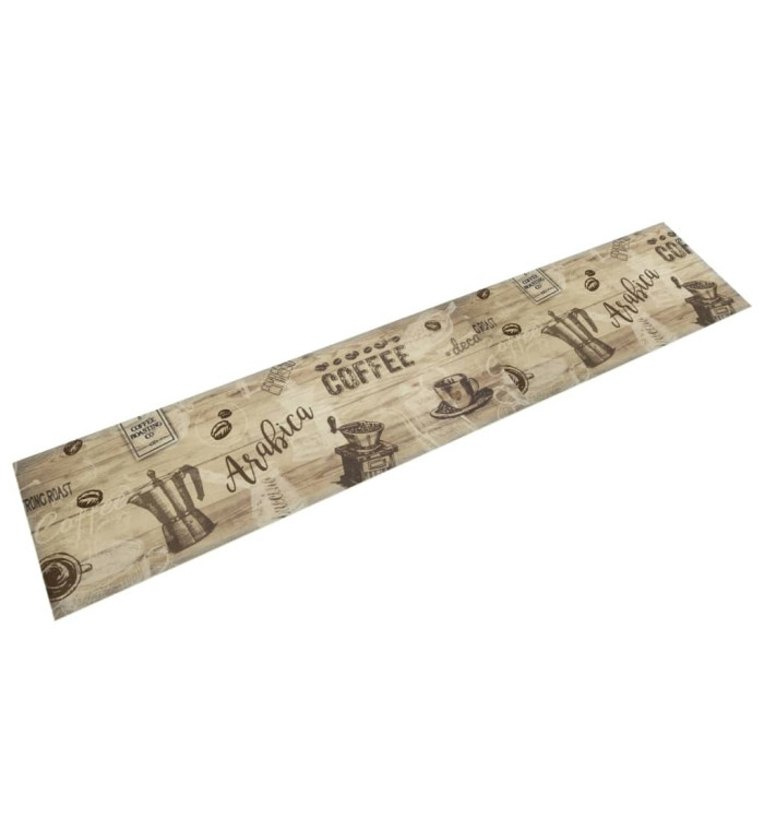 Tapis de cuisine lavable imprimé café marron 60x300 cm velours | Mobilier & Déco