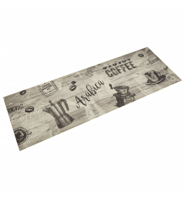 Tapis de cuisine lavable imprimé café gris 60x180 cm velours | Mobilier & Déco