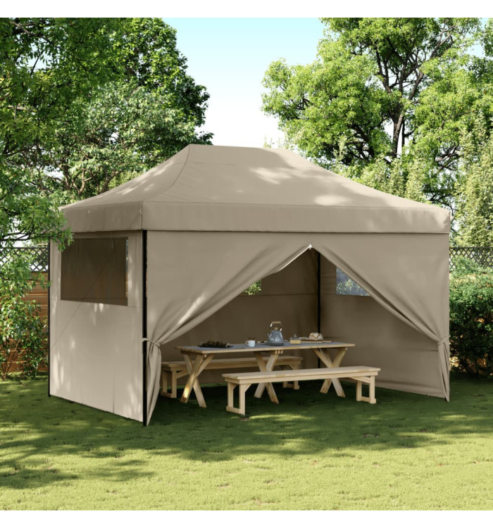 Tente de réception pliable escamotable 4 parois latérales taupe | Mobilier & Déco