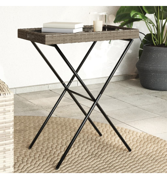 Table à plateau pliable gris 65x40x75 cm résine tressée | Mobilier & Déco