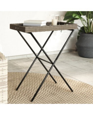Table à plateau pliable gris 65x40x75 cm résine tressée | Mobilier & Déco