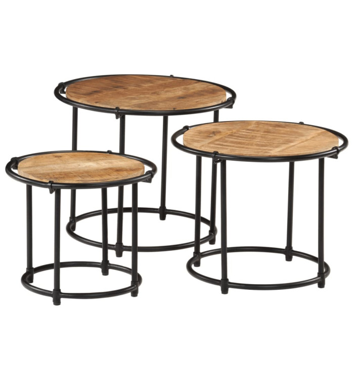 Tables gigognes 3 pcs bois de manguier massif brut | Mobilier & Déco