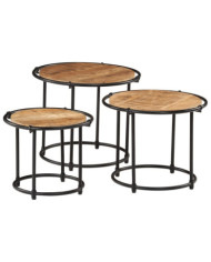 Tables gigognes 3 pcs bois de manguier massif brut | Mobilier & Déco