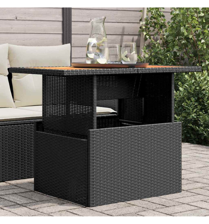 Table de jardin noir 100x55x73 cm résine tressée et bois acacia | Mobilier & Déco