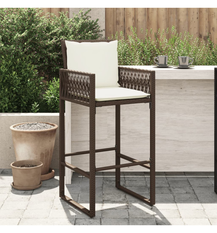 Tabourets de bar jardin coussins lot de 2 marron résine tressée | Mobilier & Déco