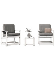 Salon de jardin 3 pcs blanc bois massif de pin | Mobilier & Déco