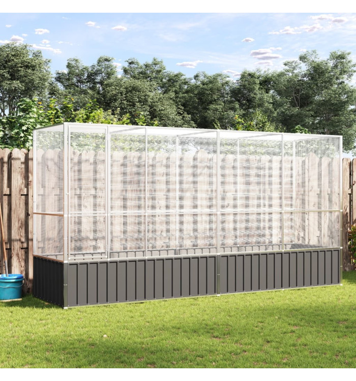 Volière avec extension argenté 418,5x107x212 cm acier | Mobilier & Déco