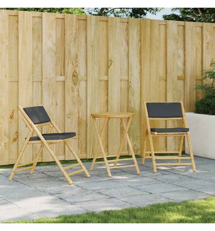 Chaises de bistro pliantes lot de 2 coussins gris foncé bambou | Mobilier & Déco