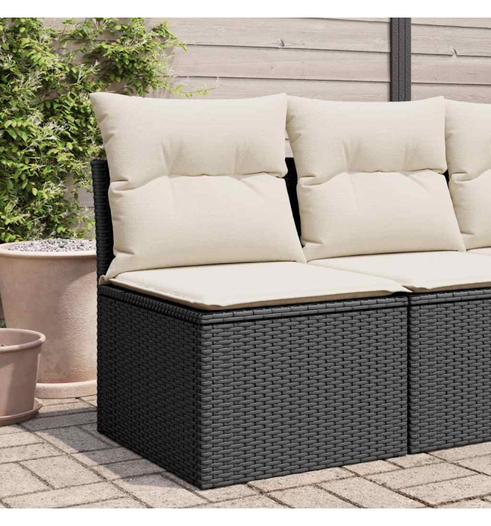 Chaise de jardin sans accoudoirs avec coussins noir poly rotin | Mobilier & Déco