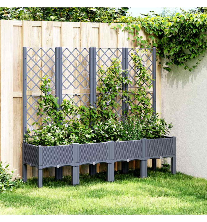 Jardinière avec treillis bleu gris 160x40x142 cm PP | Mobilier & Déco