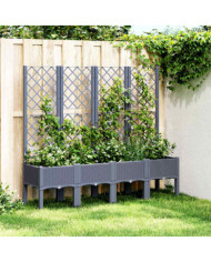 Jardinière avec treillis bleu gris 160x40x142 cm PP | Mobilier & Déco