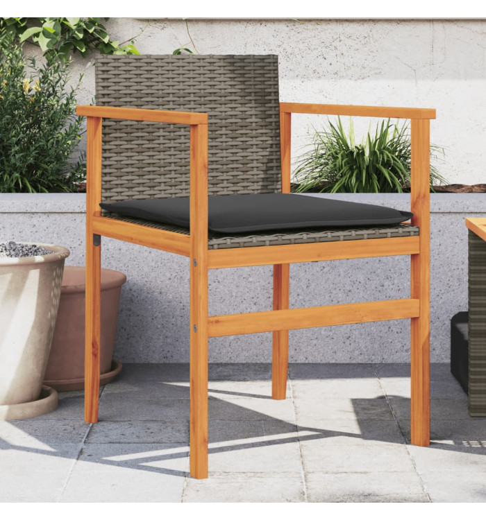 Chaises de jardin coussins lot de 2 gris résine tressée et bois | Mobilier & Déco