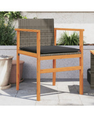 Chaises de jardin coussins lot de 2 gris résine tressée et bois | Mobilier & Déco