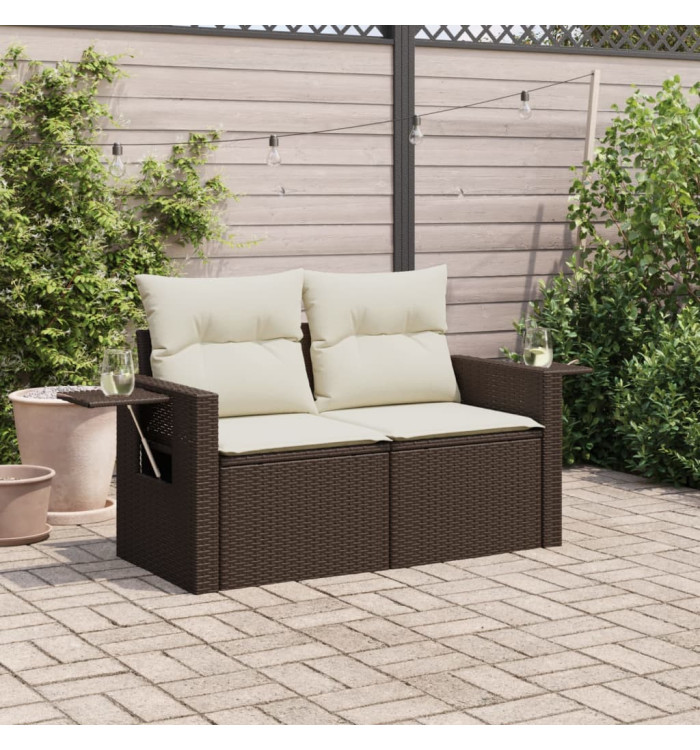 Canapé de jardin avec coussins 2 places marron résine tressée | Mobilier & Déco
