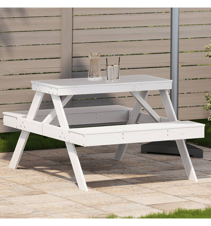 Table de pique-nique blanc 105x134x75 cm bois massif de pin | Mobilier & Déco