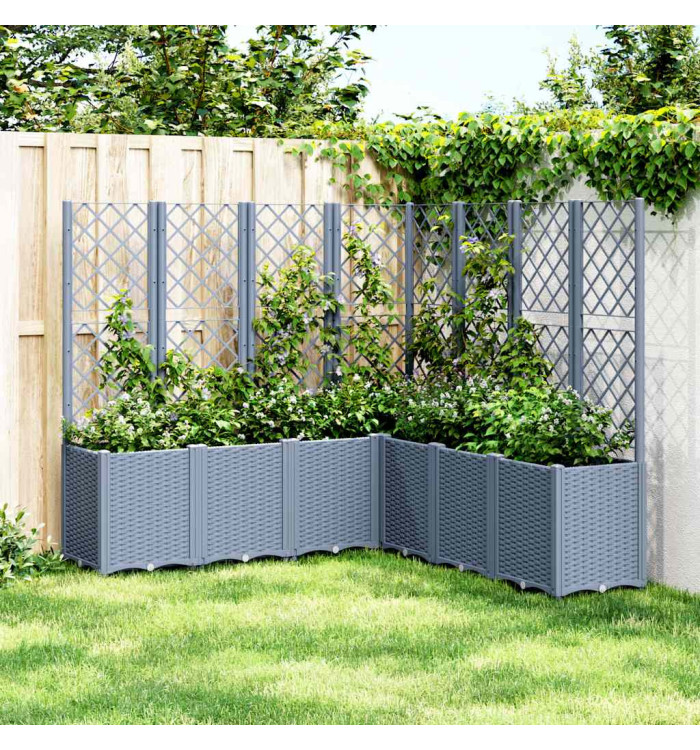 Jardinière avec treillis bleu gris 160x160x140 cm PP | Mobilier & Déco