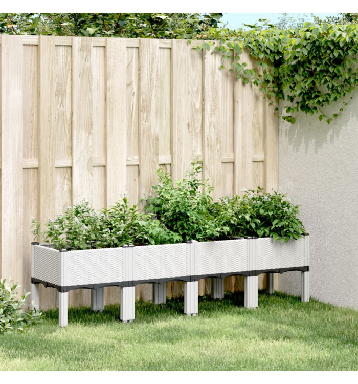 Jardinière avec pieds blanc 160x40x42 cm PP | Mobilier & Déco