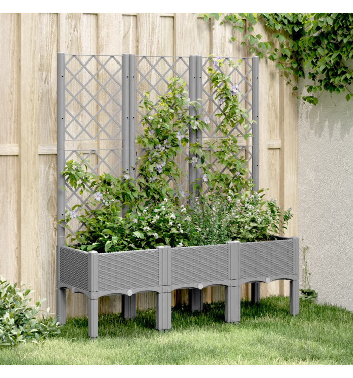 Jardinière avec treillis gris clair 120x40x142 cm PP | Mobilier & Déco