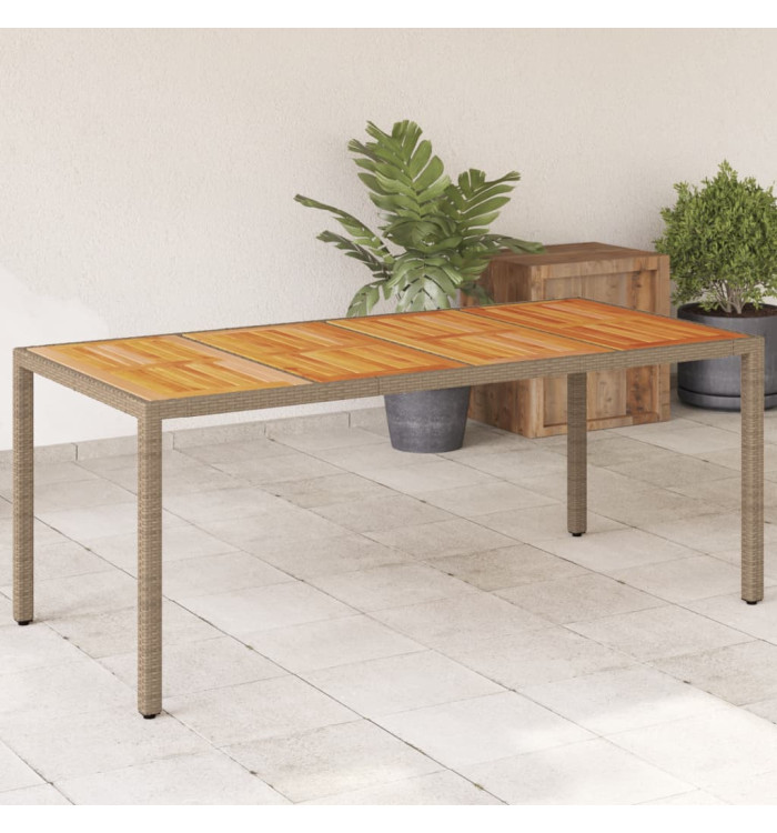 Table de jardin beige 190x90x75 cm résine tressée bois d'acacia | Mobilier & Déco
