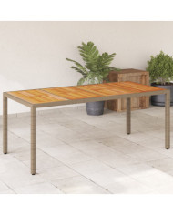 Table de jardin beige 190x90x75 cm résine tressée bois d'acacia | Mobilier & Déco