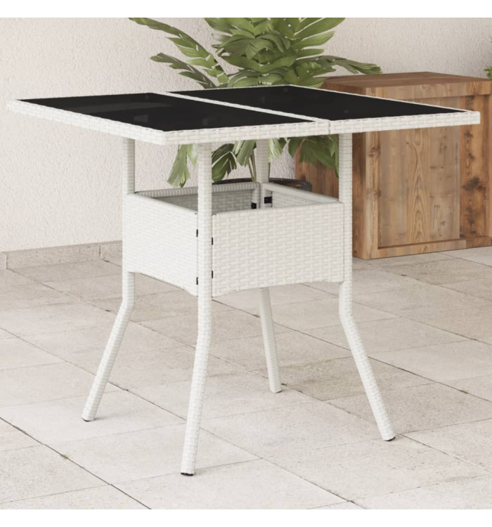 Table de jardin dessus en verre blanc 80x80x75cm résine tressée | Mobilier & Déco