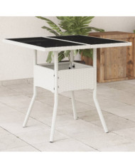 Table de jardin dessus en verre blanc 80x80x75cm résine tressée | Mobilier & Déco